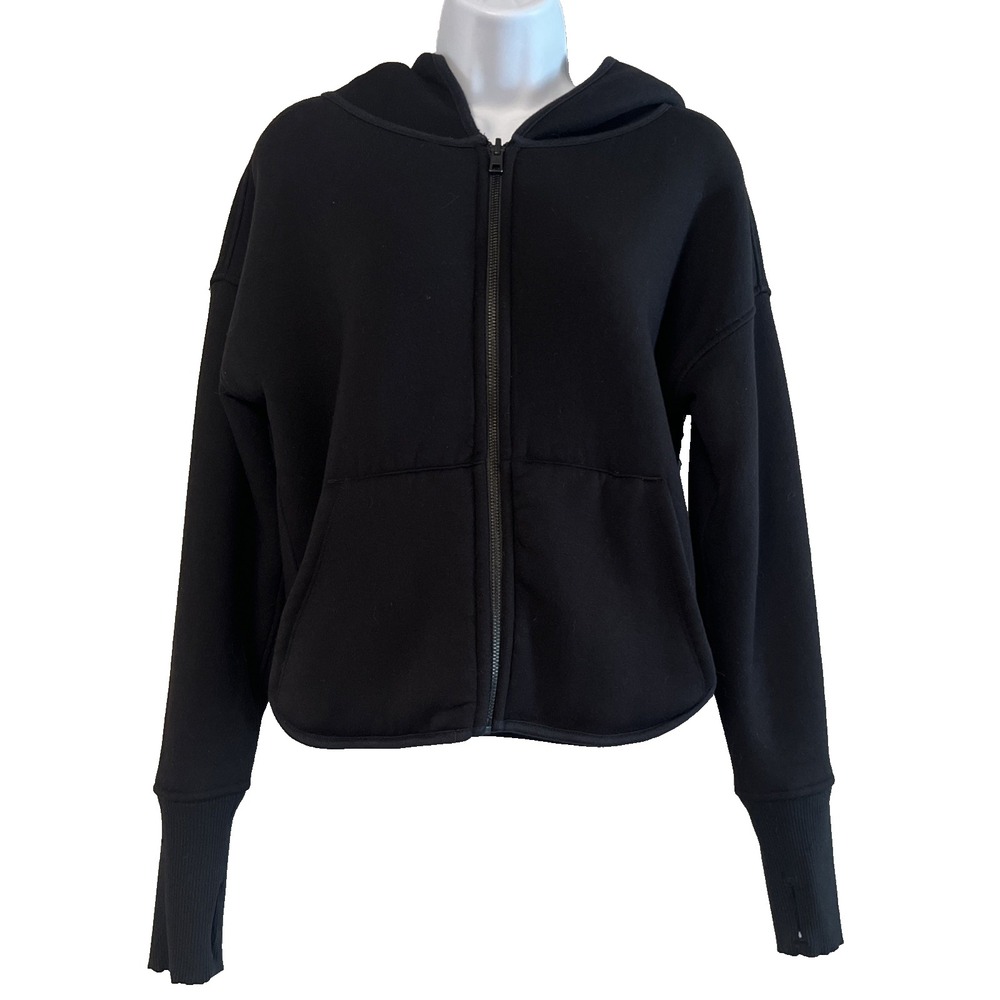 Athleta Jacket Women's XS black Short Sherpa lined Reversible Full Zip thumbhole